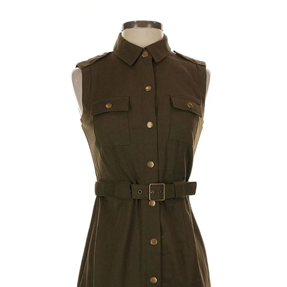 Banana Republic Factory Olive Green Utility Midi Dress Sleeveless Belted Size 4 - Picture 2 of 6